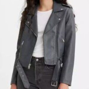 Levi's Belted Faux Leather Moto Jacket Iron Grey sz SM
